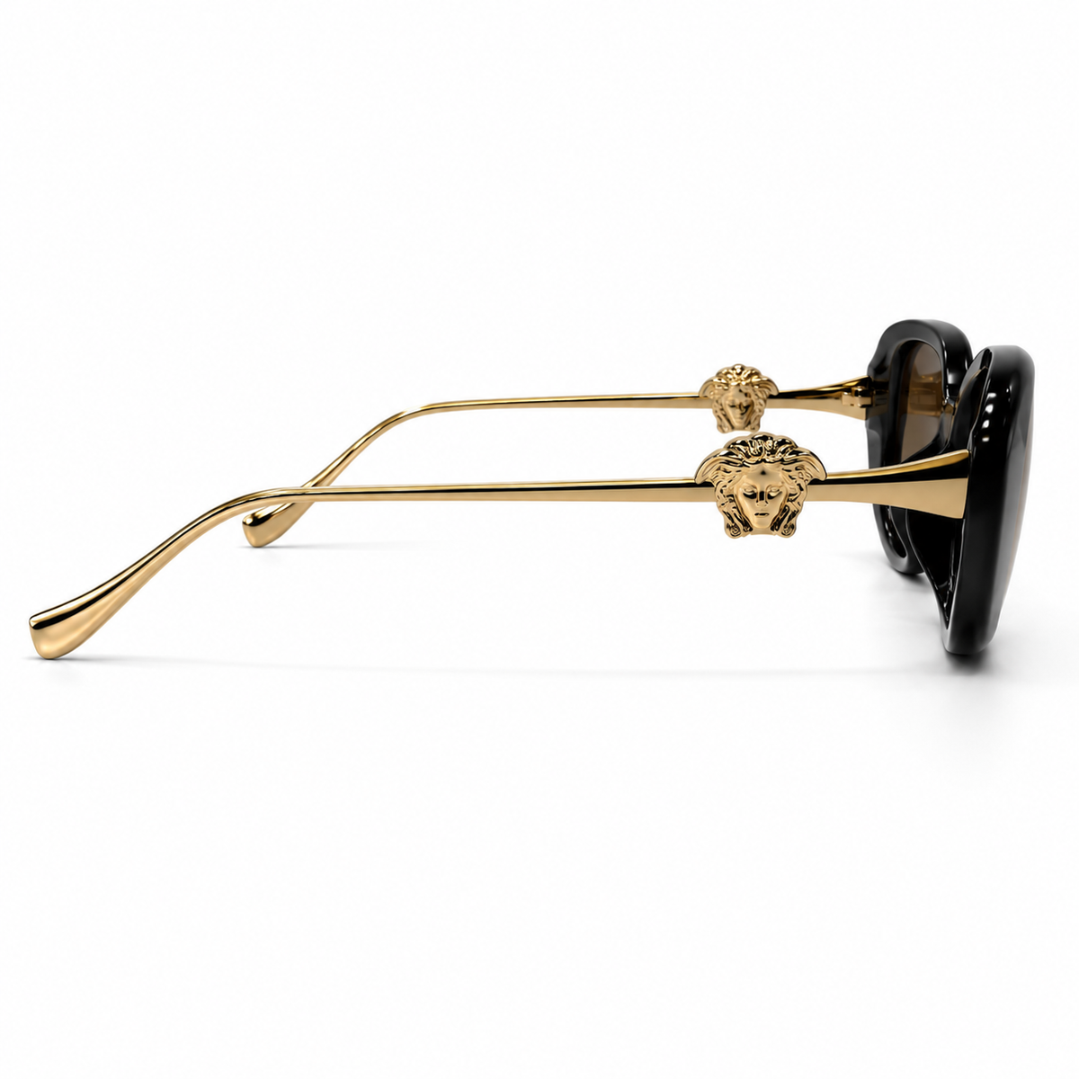 Versace VE4394 butterfly sunglasses - side profile showing double Medusa head detail on gold temple
