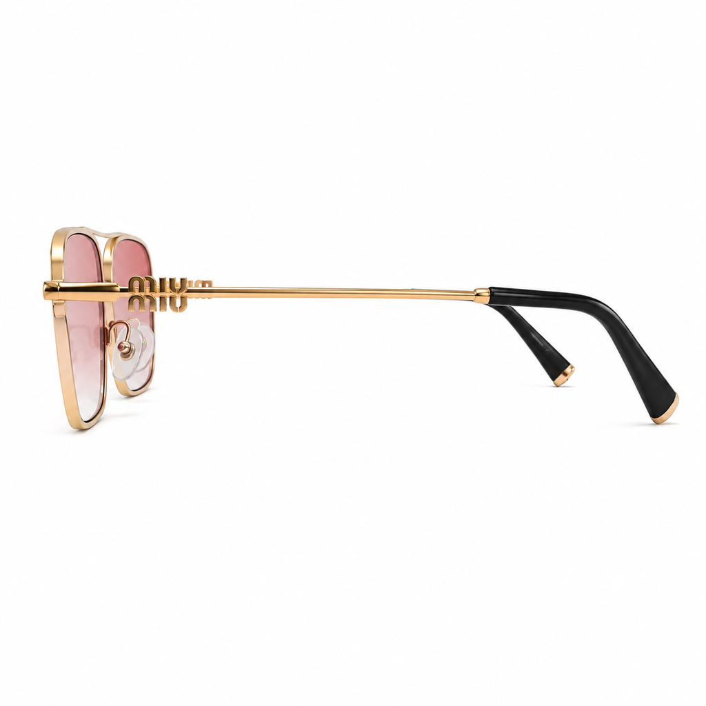 Miu Miu square aviator sunglasses - side profile showing slim gold temple and black acetate tip