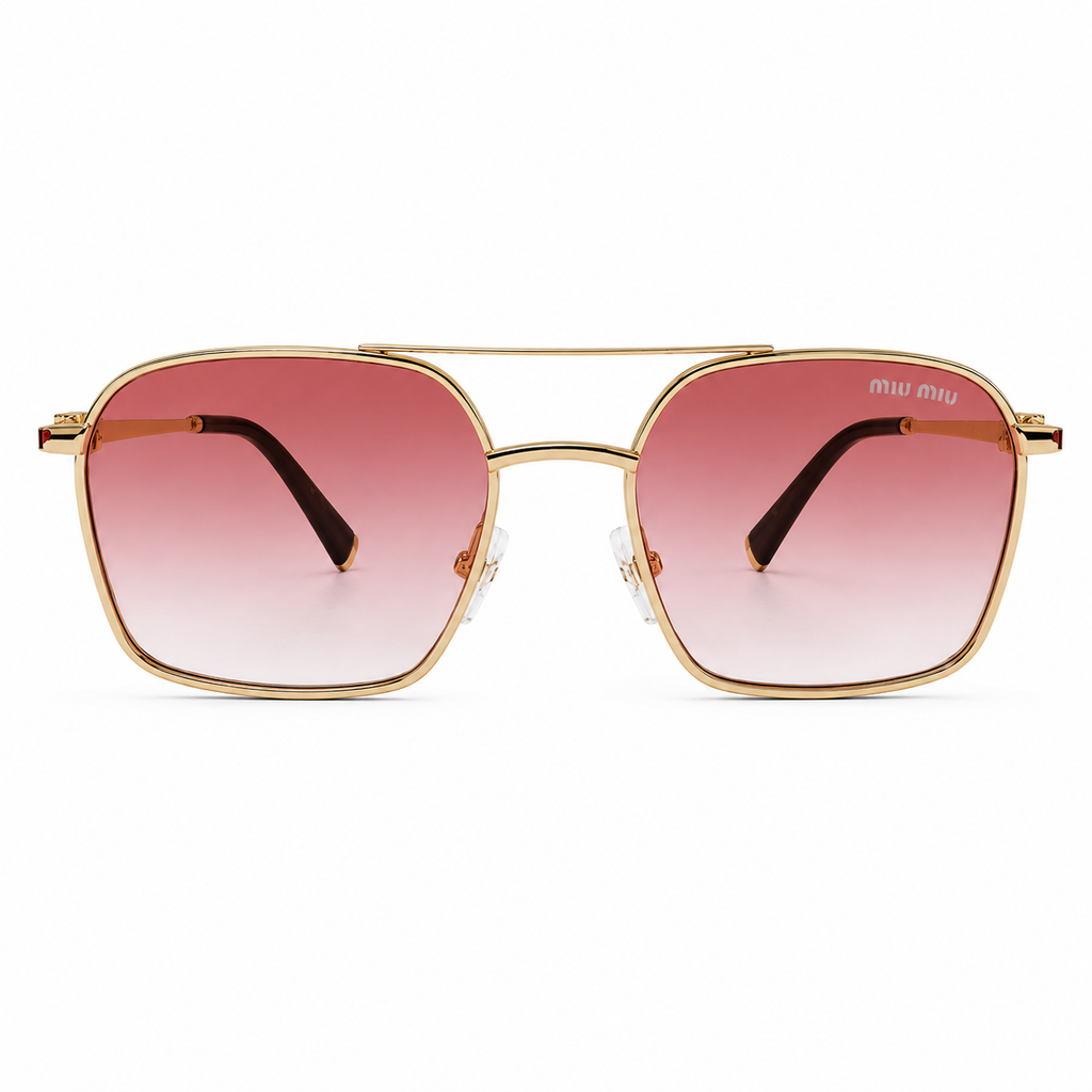 Miu Miu square aviator sunglasses - front view showing gold double bridge and miu miu lens etching