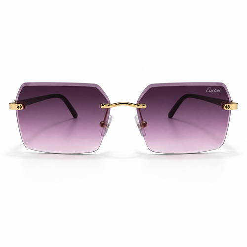 Cartier CT0288S rimless sunglasses - front view showing purple gradient lenses and gold bridge