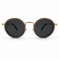 Maybach round sunglasses - front view showing dark brown acetate frame with gold rim and bridge