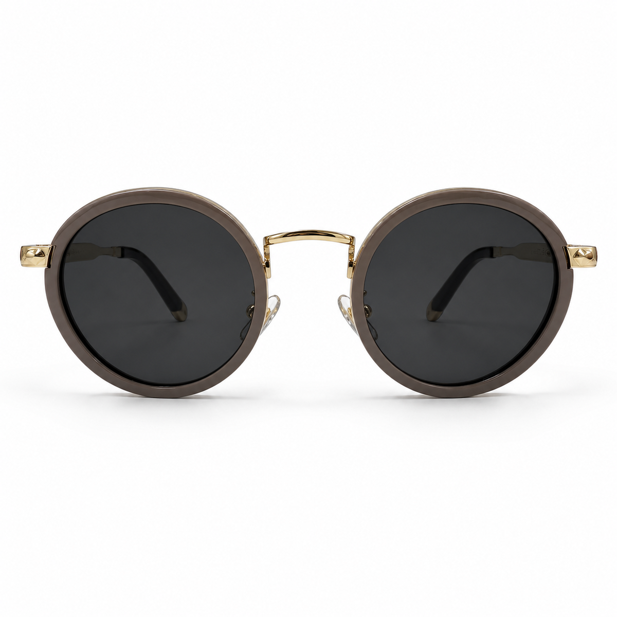 Maybach round sunglasses - front view showing dark brown acetate frame with gold rim and bridge