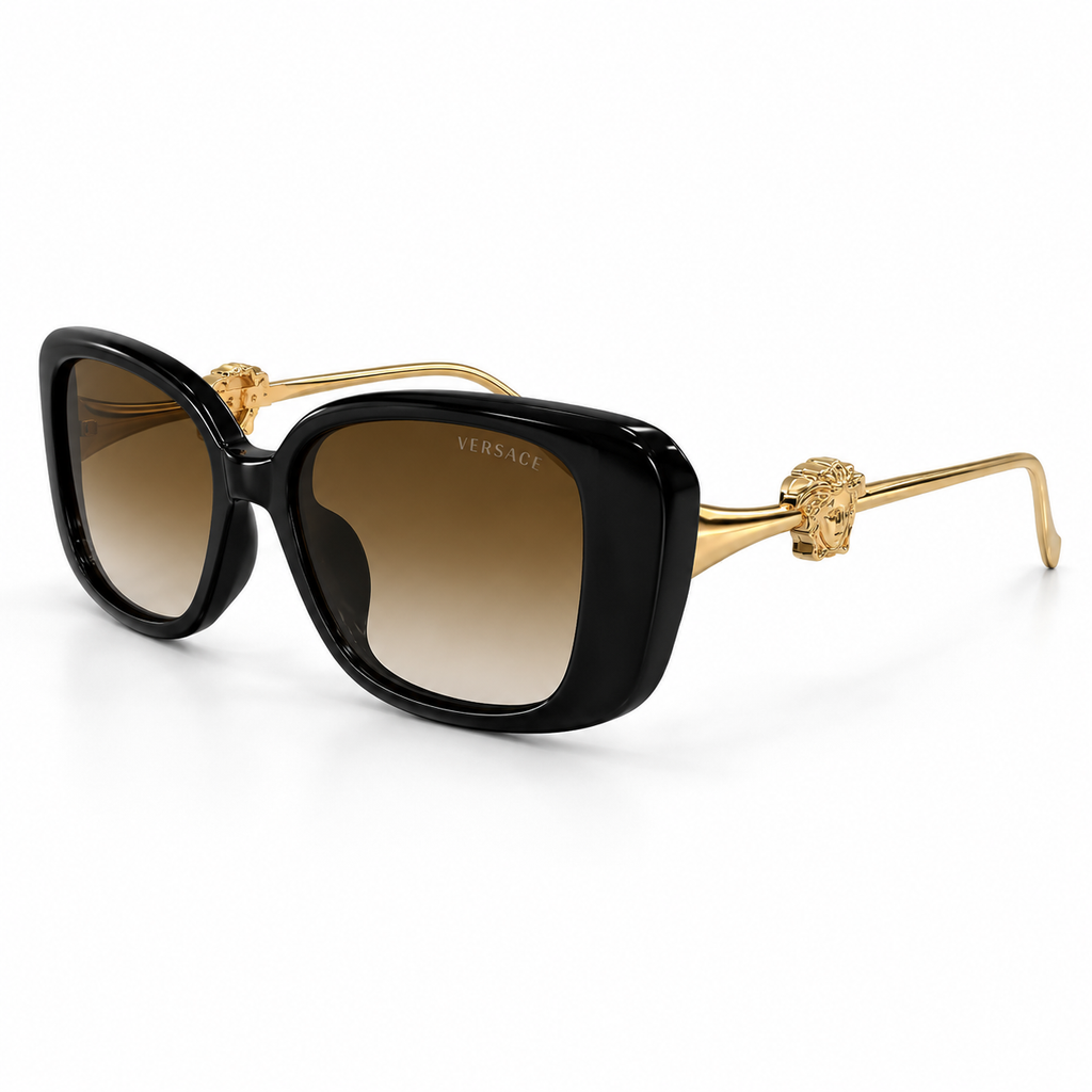 Versace VE4394 butterfly sunglasses - three-quarter view showing gold Medusa hinge temples